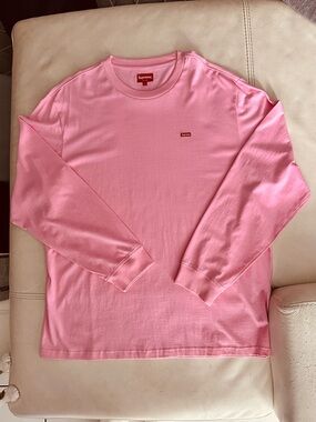 Supreme Pink Long Sleeve Tee with Red Box Logo